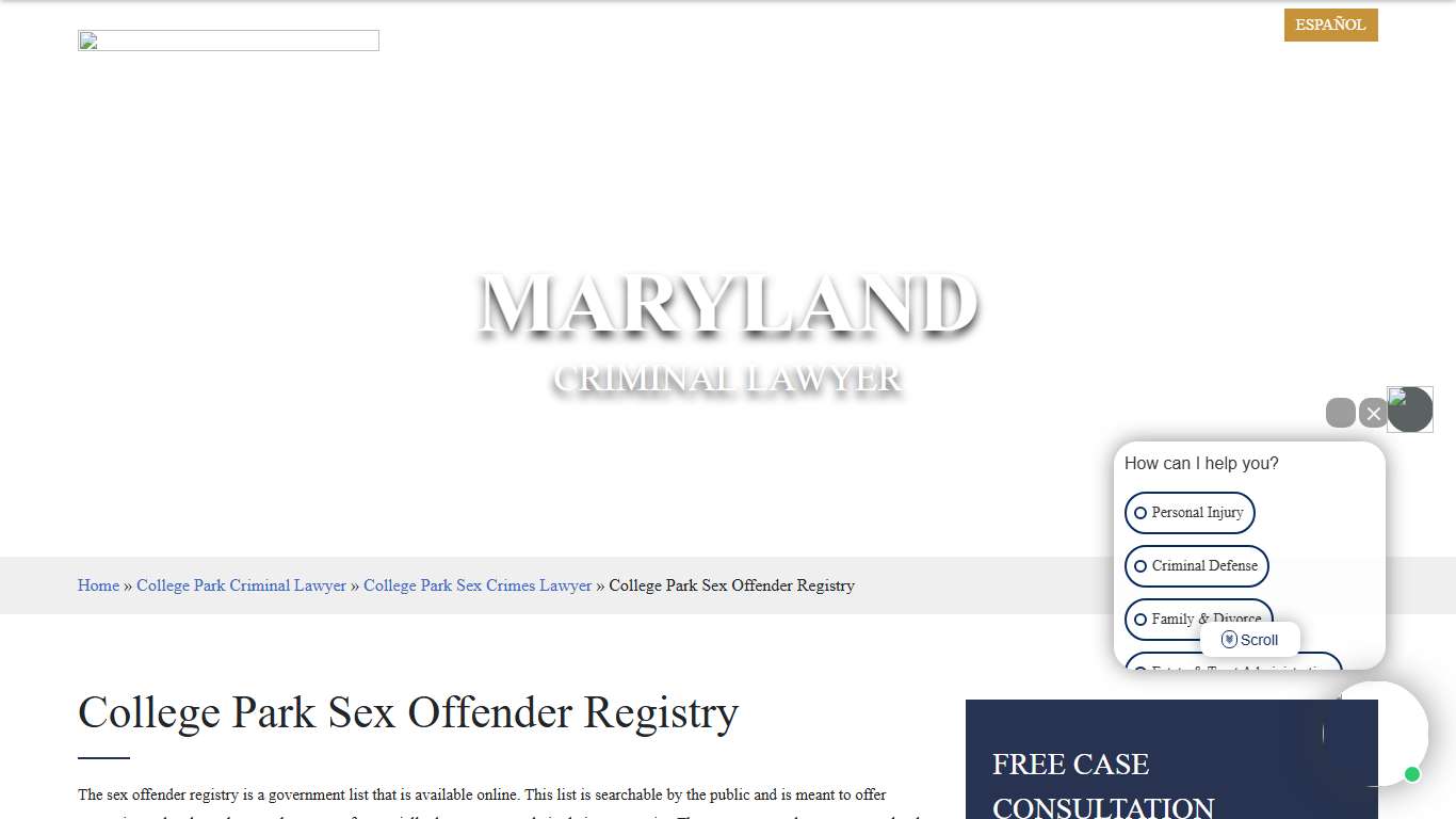 College Park Sex Offender Registry Maryland Sexual Predator Registry